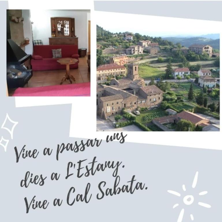 un collage di due foto di una casa di Cal Sabata a Estany