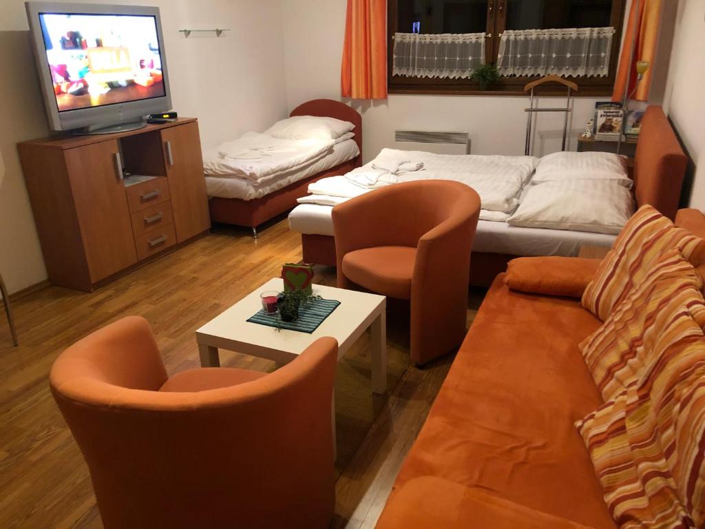 Televízia a/alebo spoločenská miestnosť v ubytovaní Zaži Apartmány Fatrapark Hrabovo