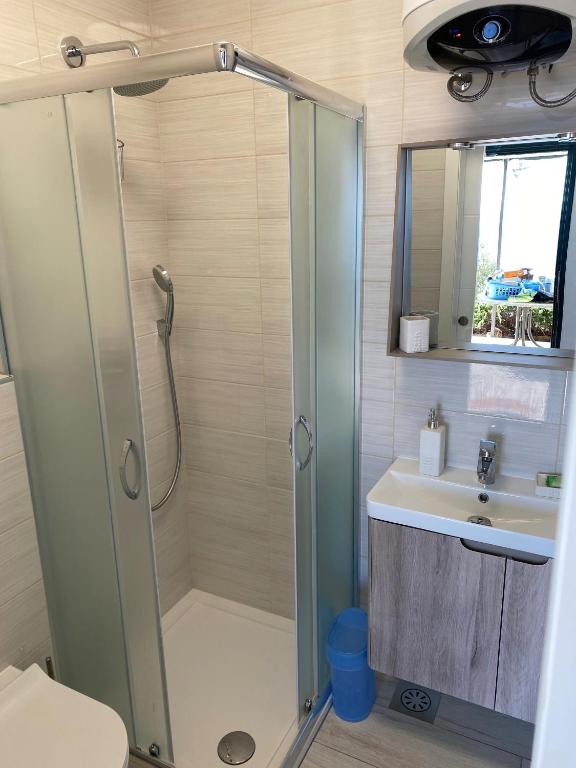 a bathroom with a shower and a sink at Apartments Vila Vino in Sveta Nedelja