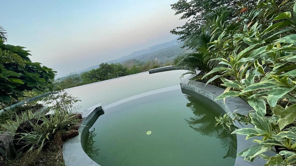 a pool of water next to a fence with plants at Antharyamin in Trivandrum