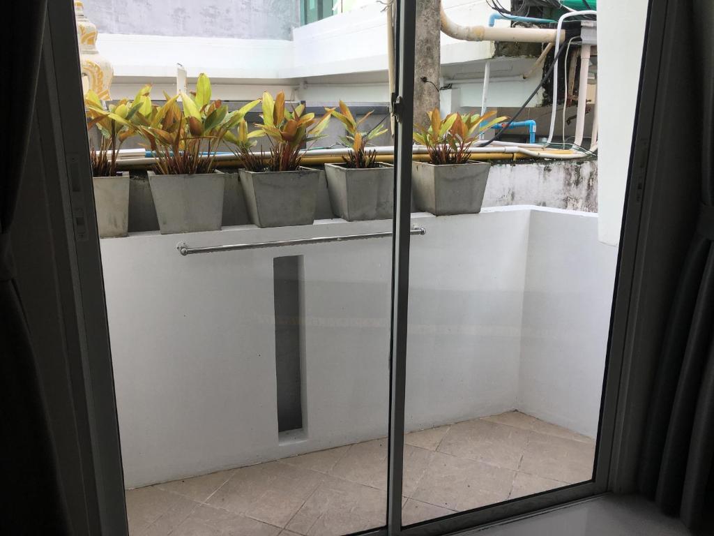 a room with potted plants in a window at The Front Hotel and Apartments in Patong Beach
