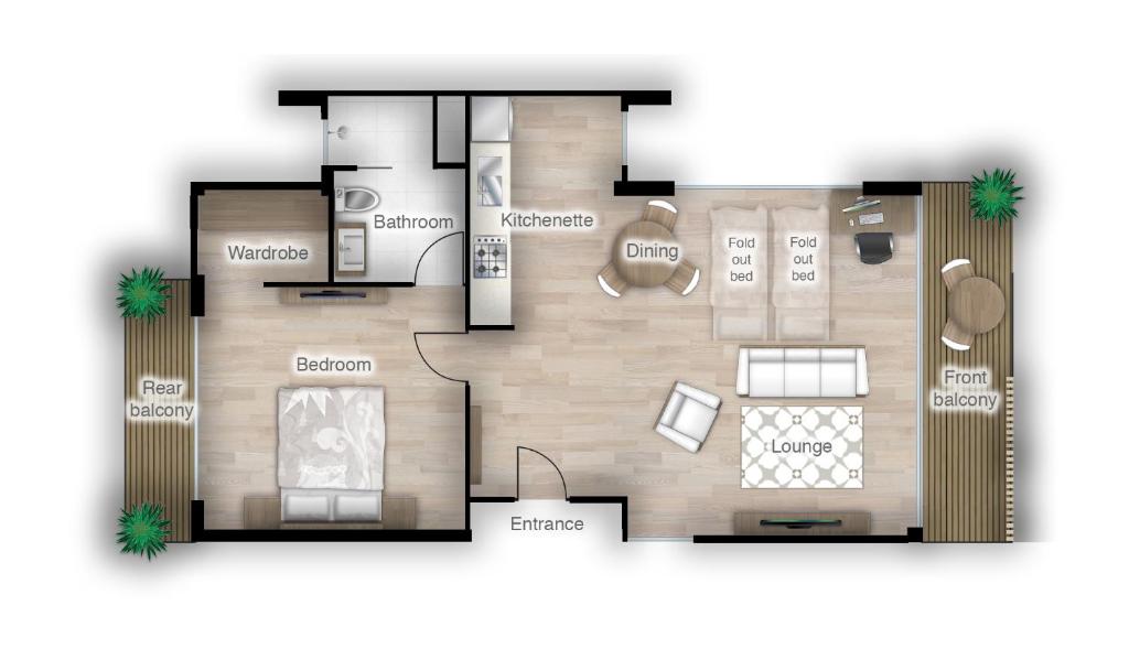 Půdorys ubytování Studio 365 Serviced Apartments