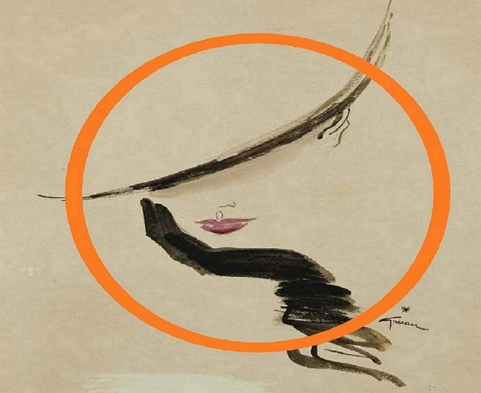 a drawing of a woman with her hand on a feather at Vittoria Immobilier 8 -Vue Mer - Terrasse - chèques vacances acceptés in La Grande Motte