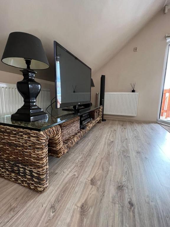 Televízia a/alebo spoločenská miestnosť v ubytovaní Liwa Garden Krzywa 11