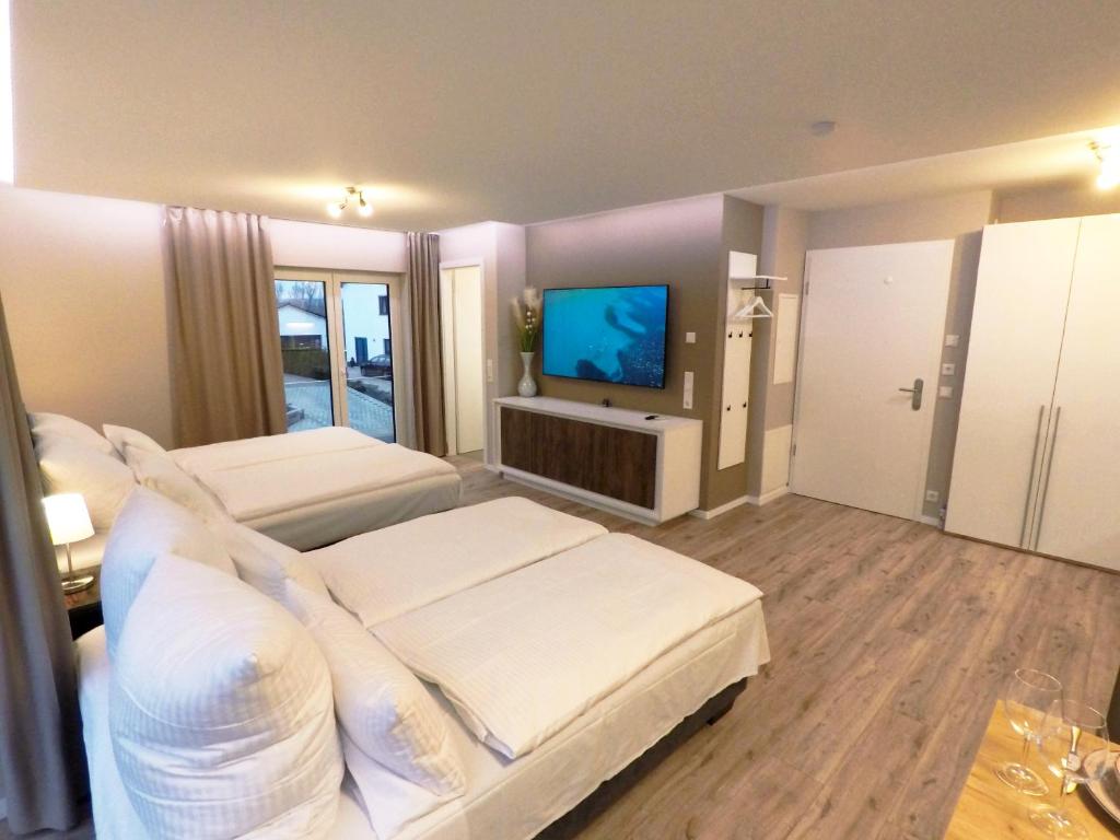 TV a/nebo společenská místnost v ubytování -Neubau- 42 qm Balkon-Apartment