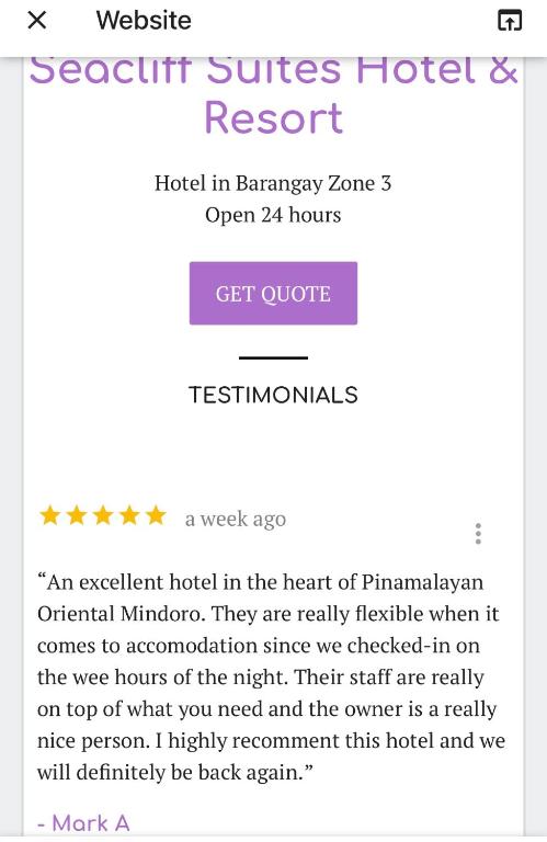 Certifikát, hodnocení, plakát nebo jiný dokument vystavený v ubytování Seacliff Suites Hotel and Resort