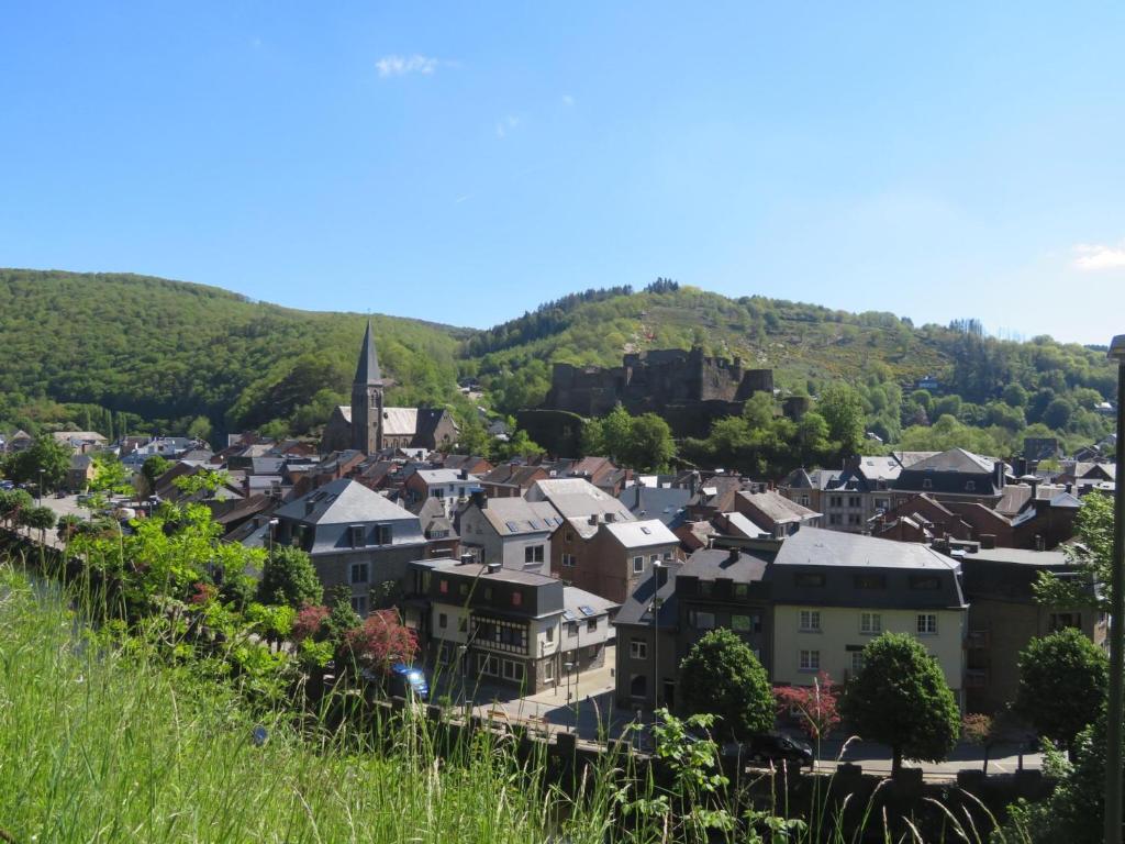 una ciudad en una colina con un castillo en el fondo en La Roche en Ardenne , welcome, en La-Roche-en-Ardenne