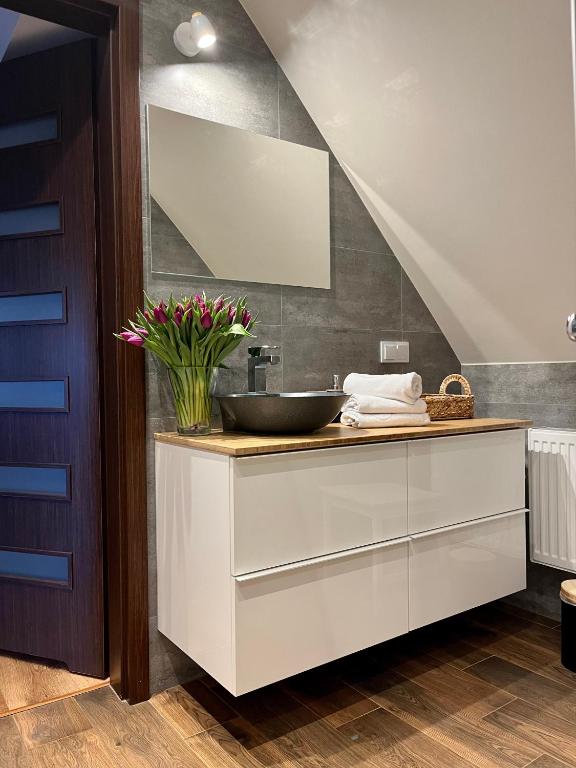 Kuchyň nebo kuchyňský kout v ubytování Apartament Katarzyny Puzyńskiej