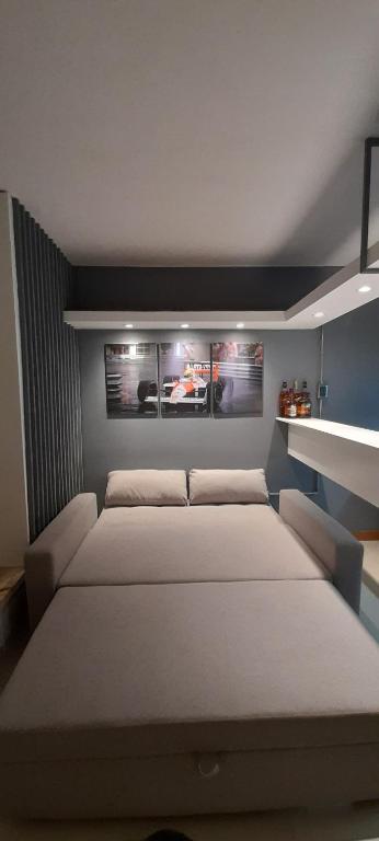 1 dormitorio con 1 cama grande y 3 cuadros en la pared en Mónaco, en Montevideo