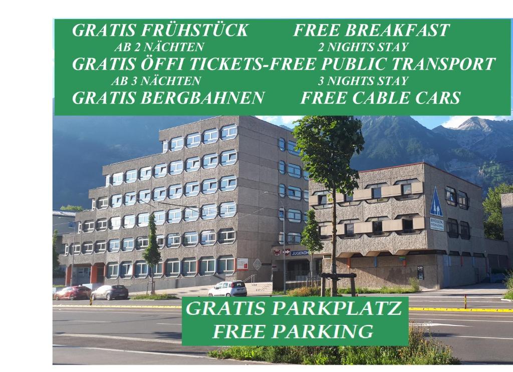 a collage of photos of a building with different names at Jugendherberge Innsbruck - Youth Hostel in Innsbruck