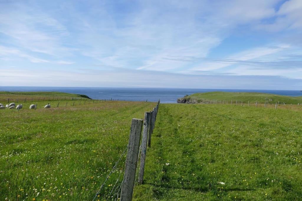 a fence in a field with green grass and the ocean at Croft 43 Self-Catering Accommodation in Dell