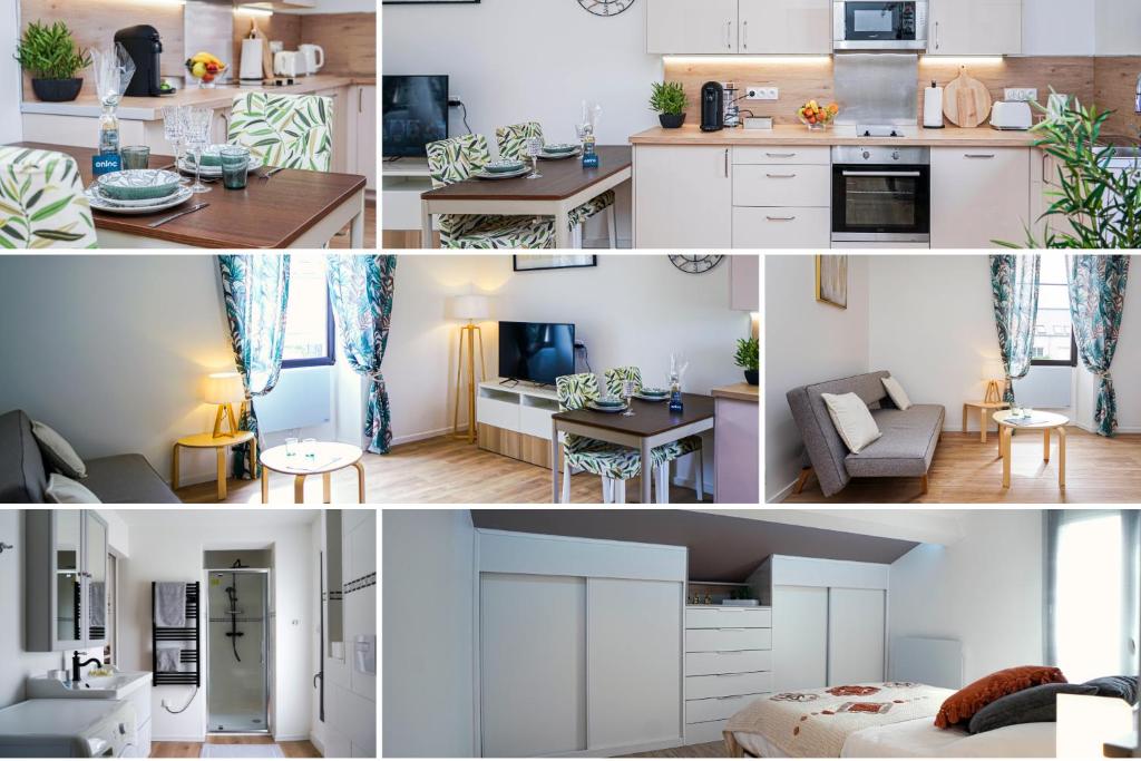 a collage of photos of a kitchen and a living room at ONLOC - St Exupéry -Magnifique appart au calme avec chambre - parking in Pau