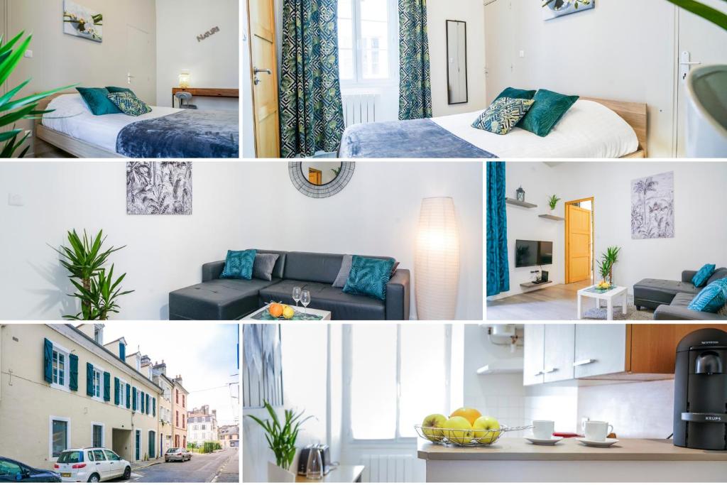 un collage de photos d'une chambre d'hôtel dans l'établissement ONLOC - Montpezat Coup de cœur - Hyper Centre - Calme - WIFI, à Pau