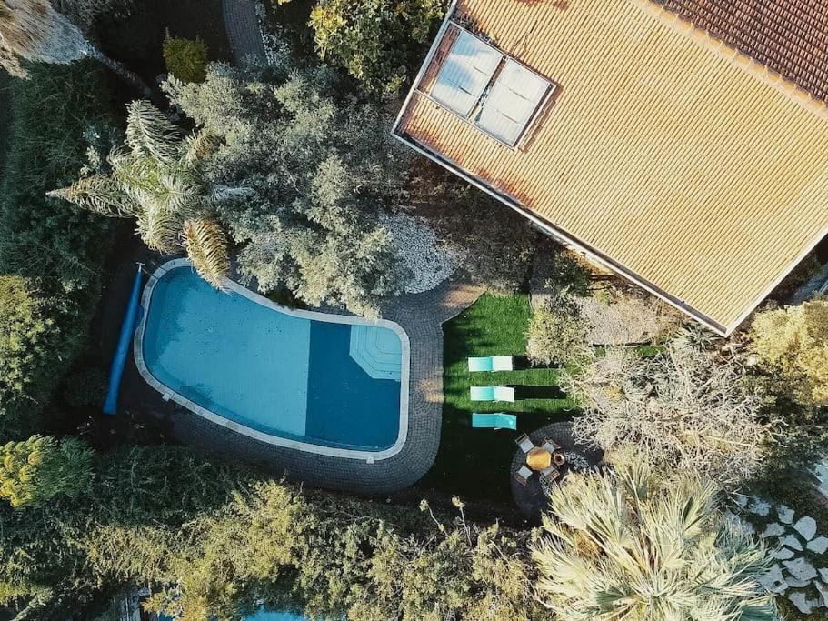uma vista superior de uma piscina ao lado de uma casa em Location! one of a kind Villa in Herzliya em Herzeliya