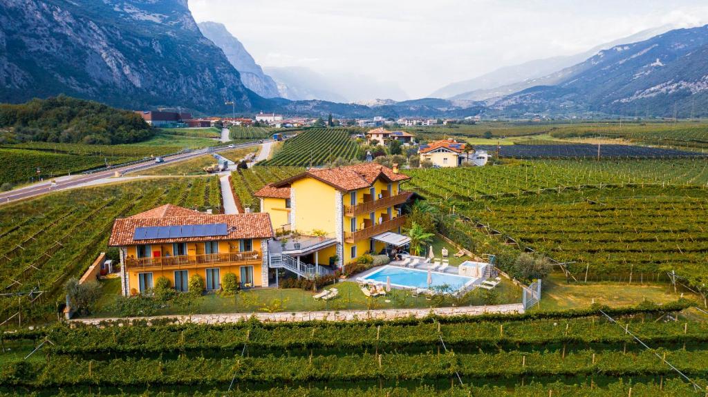 an aerial view of a house in a vineyard at Maso Agritur Santa Lucia in Dro