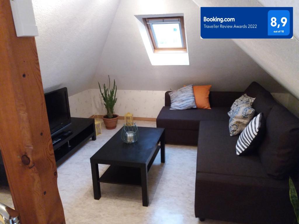 un salon avec un canapé et une table basse dans l'établissement Logis 18 Rose, à Strasbourg