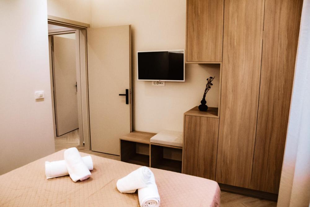 Televízia a/alebo spoločenská miestnosť v ubytovaní Syvota Apartments Family