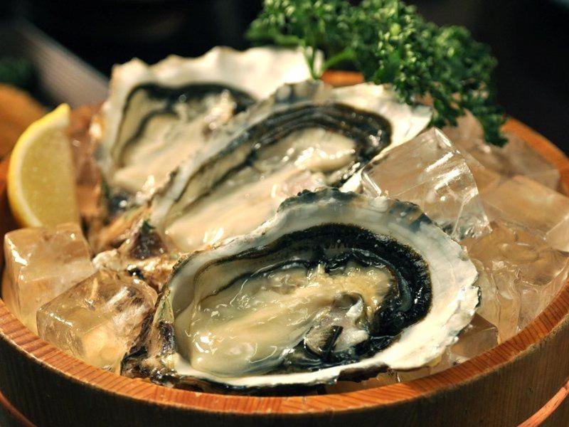 due ostriche in una ciotola con ghiaccio e broccoli di Miraie Yokkaichi Kitahamacho a Yokkaichi