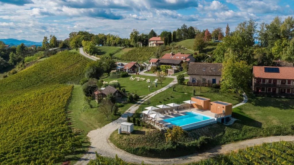 an aerial view of a estate with a swimming pool at Pension Vuglec Breg in Krapina