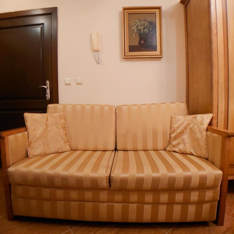 A seating area at Helios 350m from the beach