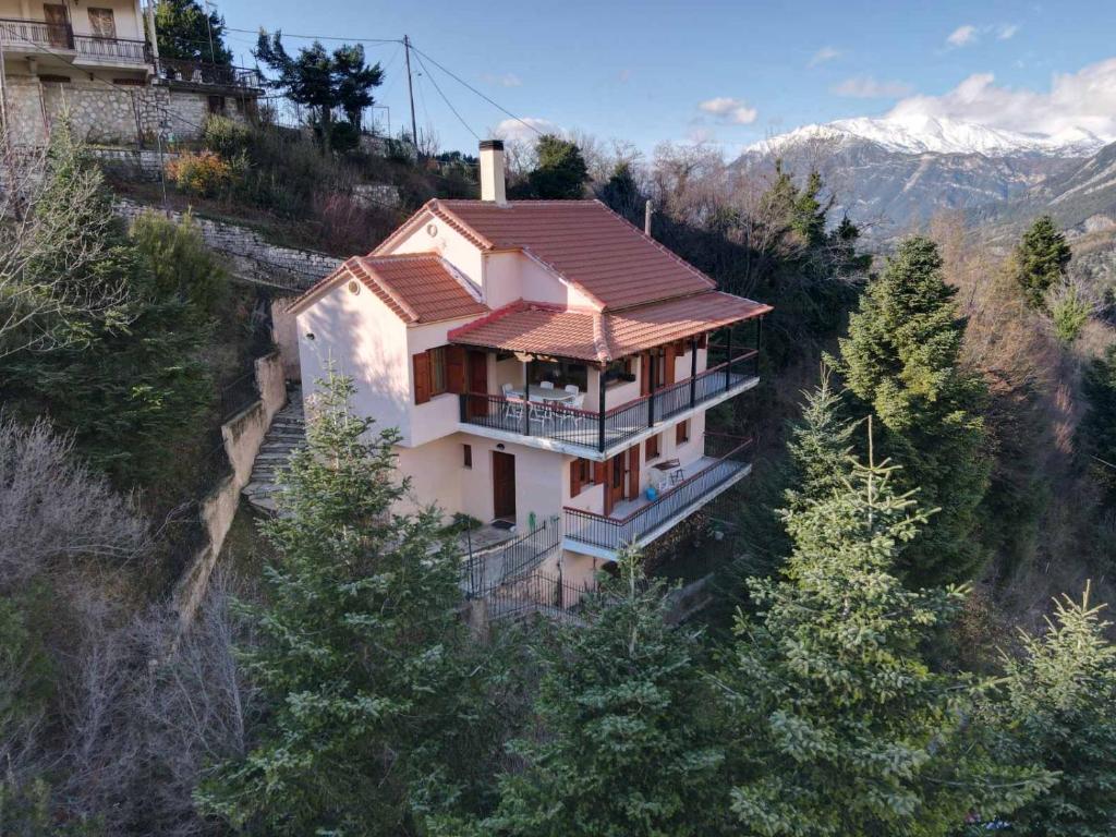 a house on the side of a hill with trees at 4 Seasons Tzoumerka Life in Melissourgoi