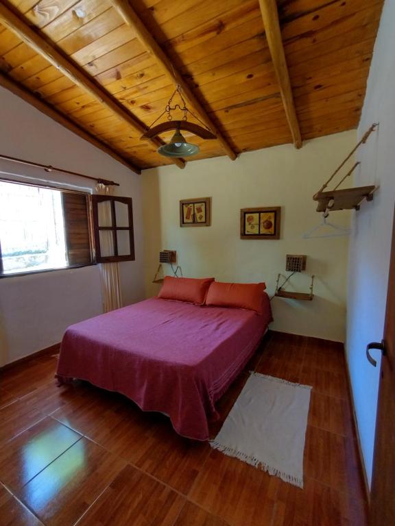 a bedroom with a large bed in a room with wooden ceilings at Alquimia en Las Cascadas in La Rancherita