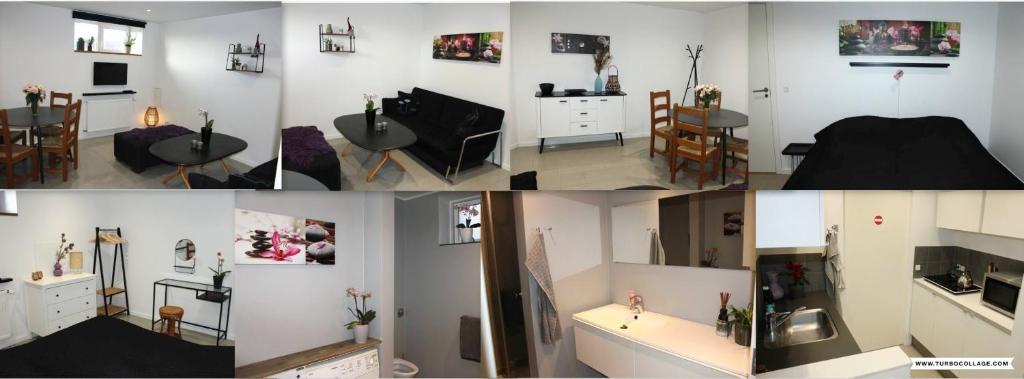 a collage of photos of a kitchen and a living room at Lothani Luxury Inn in Aalborg