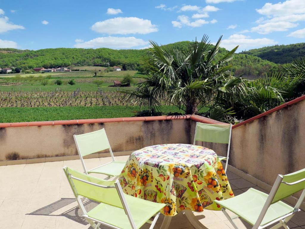 アルバにあるHoliday Home Cambou - AAS400 by Interhomeのブドウ畑の景色を望むパティオ(テーブル、椅子付)