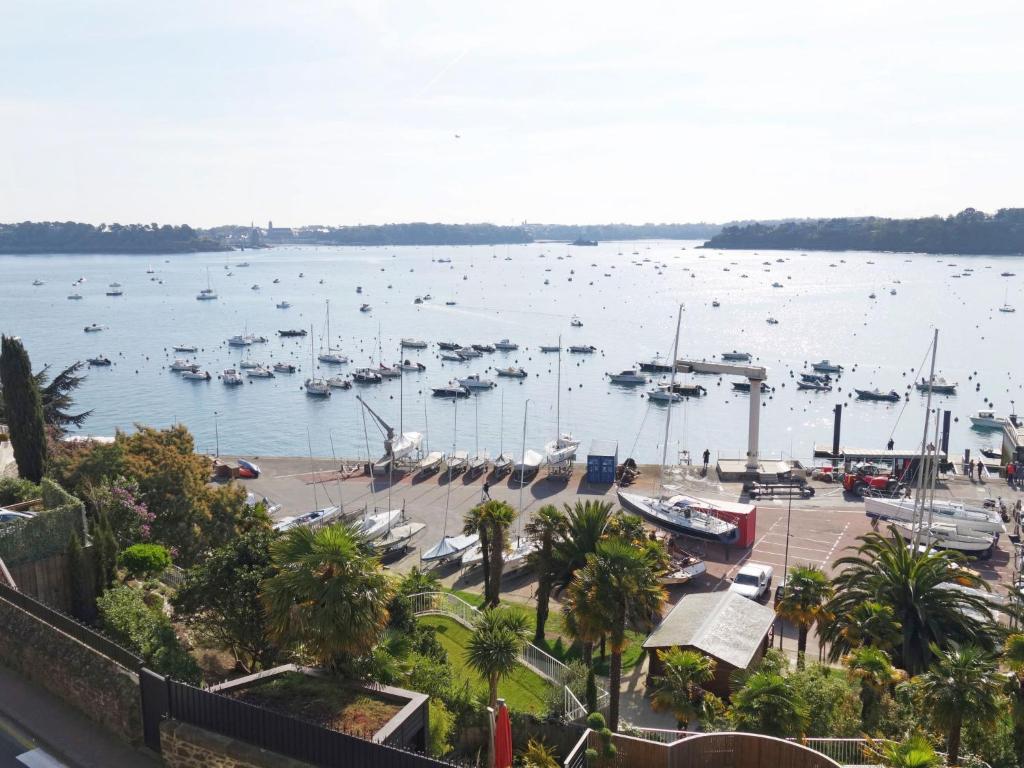 une vue d'une marina avec des bateaux dans l'eau dans l'établissement Apartment Le Beauvoir Rose by Interhome, à Dinard