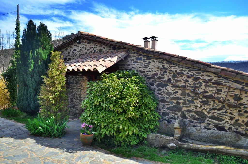 La cabanya de Can Planes un petit gran espai في Rocabruna: بيت حجري أمامه نباتات