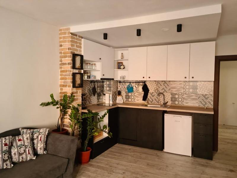 sala de estar con sofá y cocina en Апартамент (Студио) Тони en Veliko Tŭrnovo