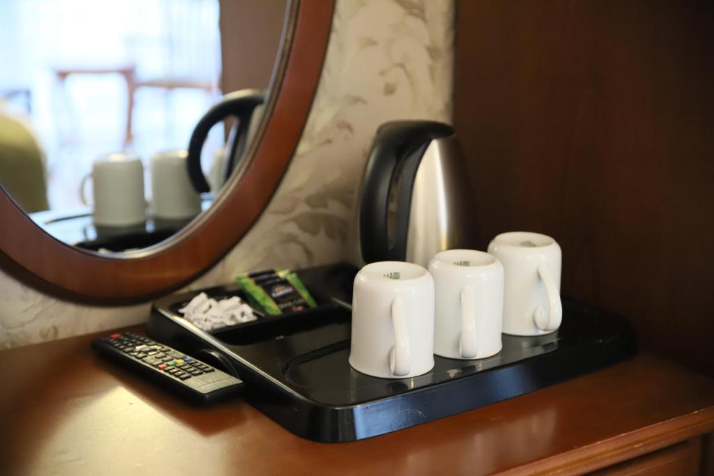 Příslušenství pro přípravu čaje a kávy v ubytování Basileus Hotel