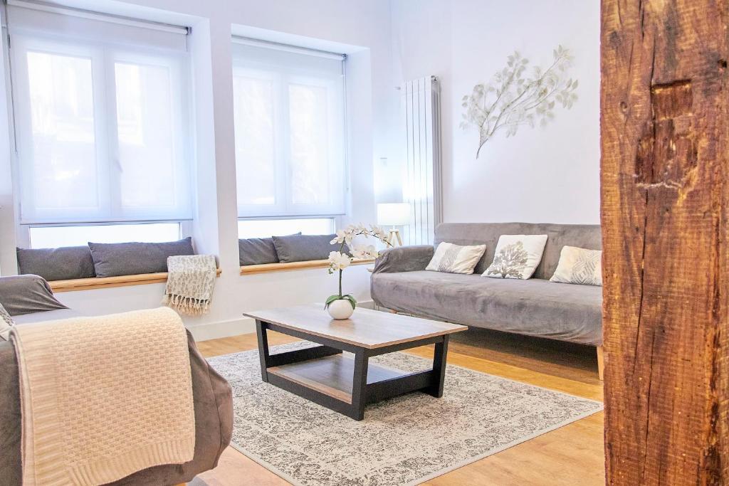 a living room with a couch and a coffee table at PRIM SAN SEBASTIAN Apartment in San Sebastián