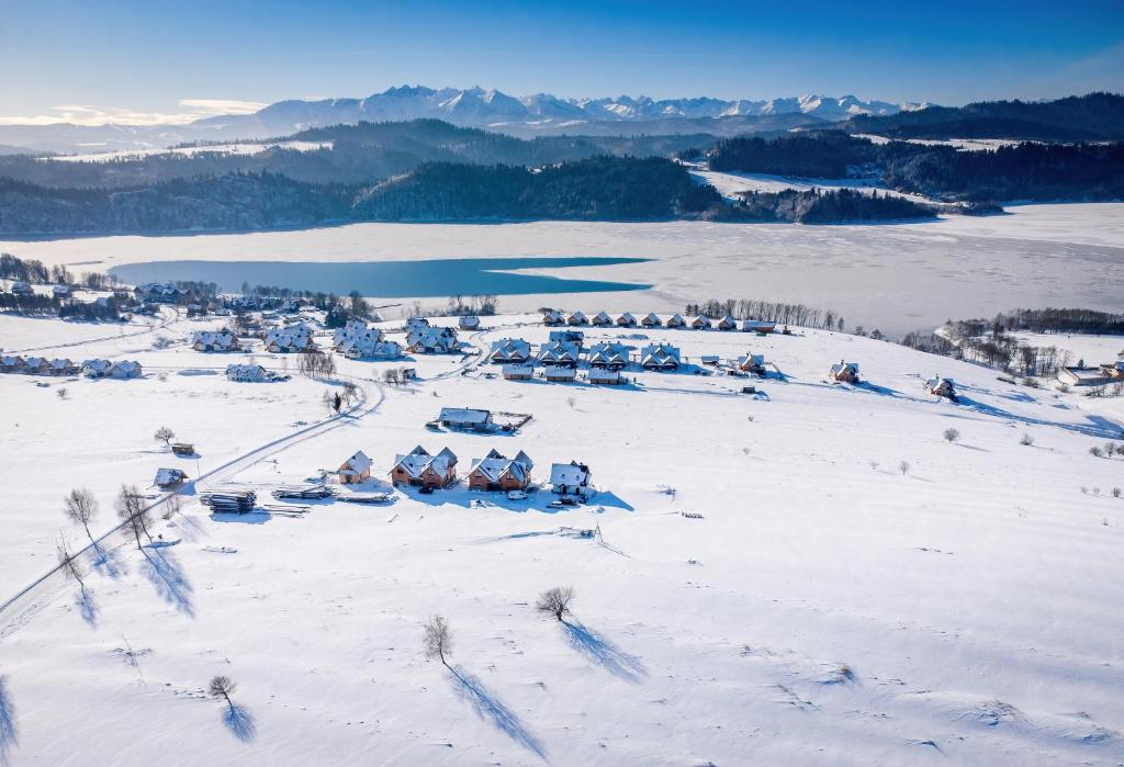 an aerial view of a ski resort in the snow at Chata Stylchyn in Kluszkowce