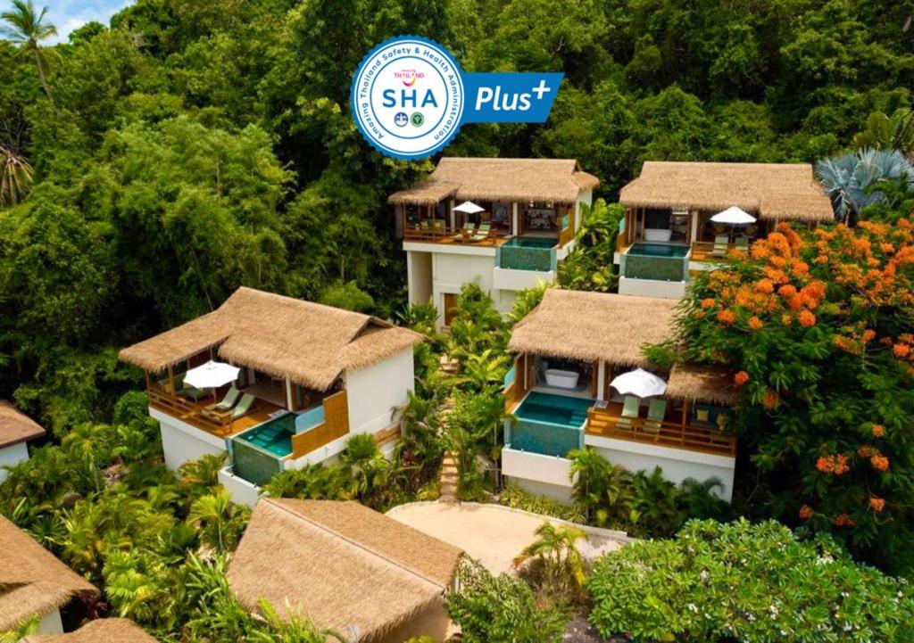 a rendering of a resort with a building with thatched roofs at Wild Cottages Luxury and Natural - SHA Extra Plus Certified in Lamai