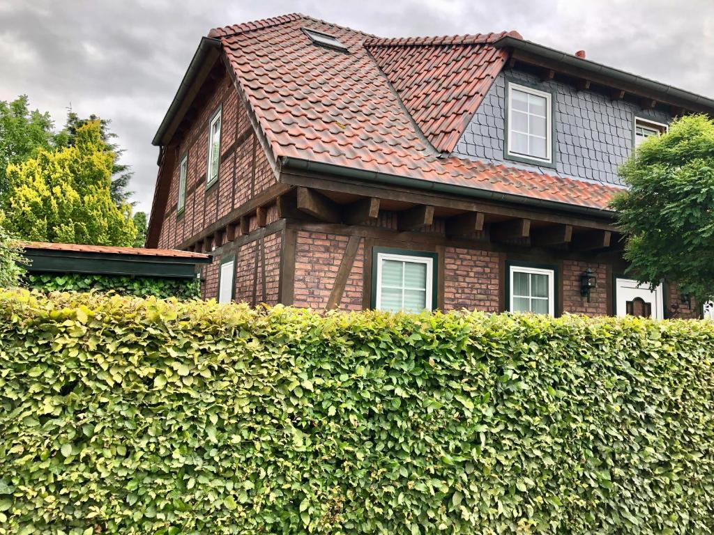 a house with a hedge in front of it at Gemütliches Landhaus in ruhiger Lage. in Moringen