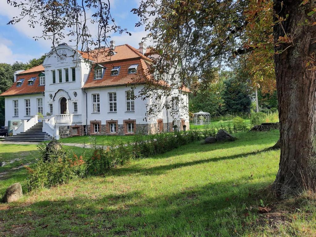 una gran casa blanca con un árbol en el patio en Sonnen Stuuv, en Stubbendorf