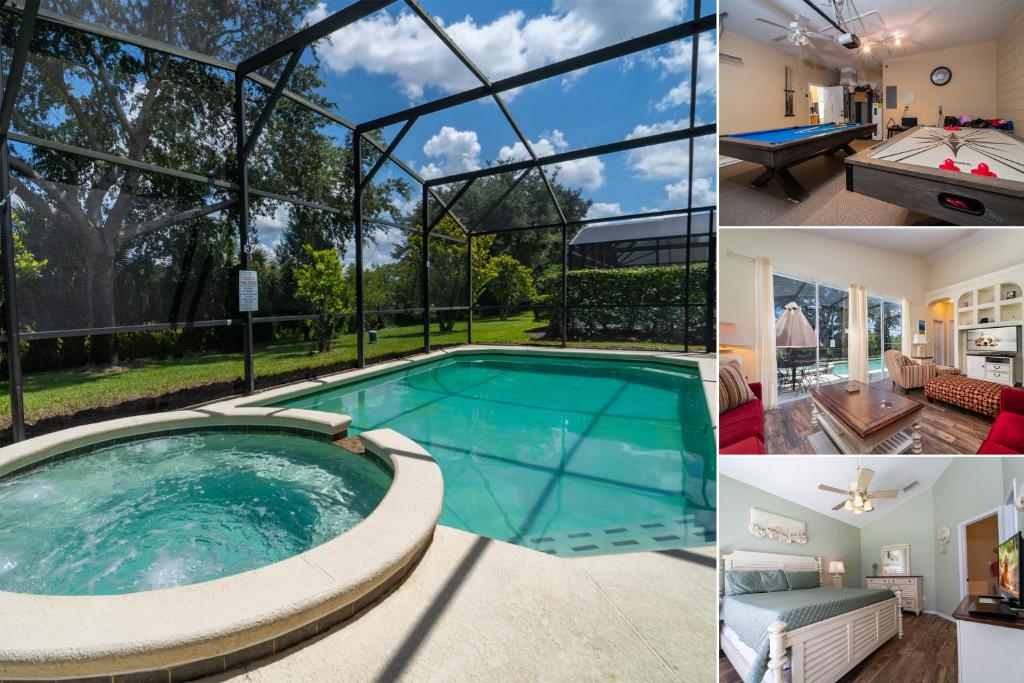 un collage de fotos con una piscina y una casa en 16813GB Fun in the Sun, en Orlando