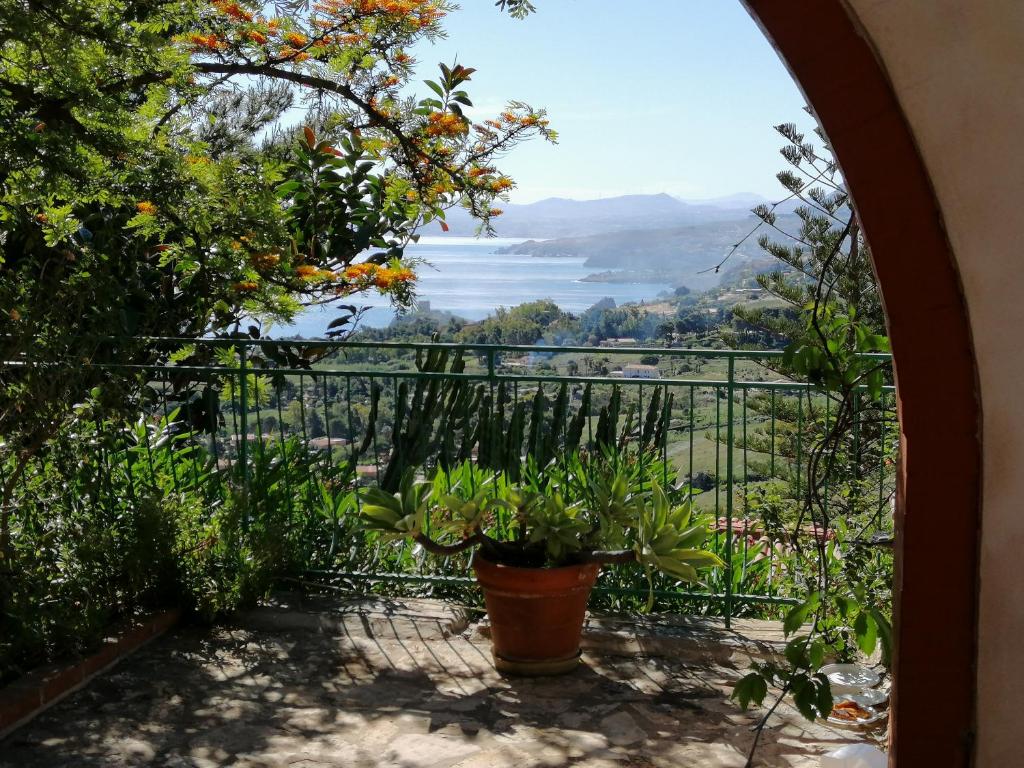スコペッロにあるLa Maison du Soleilの植物のあるバルコニーからの眺め