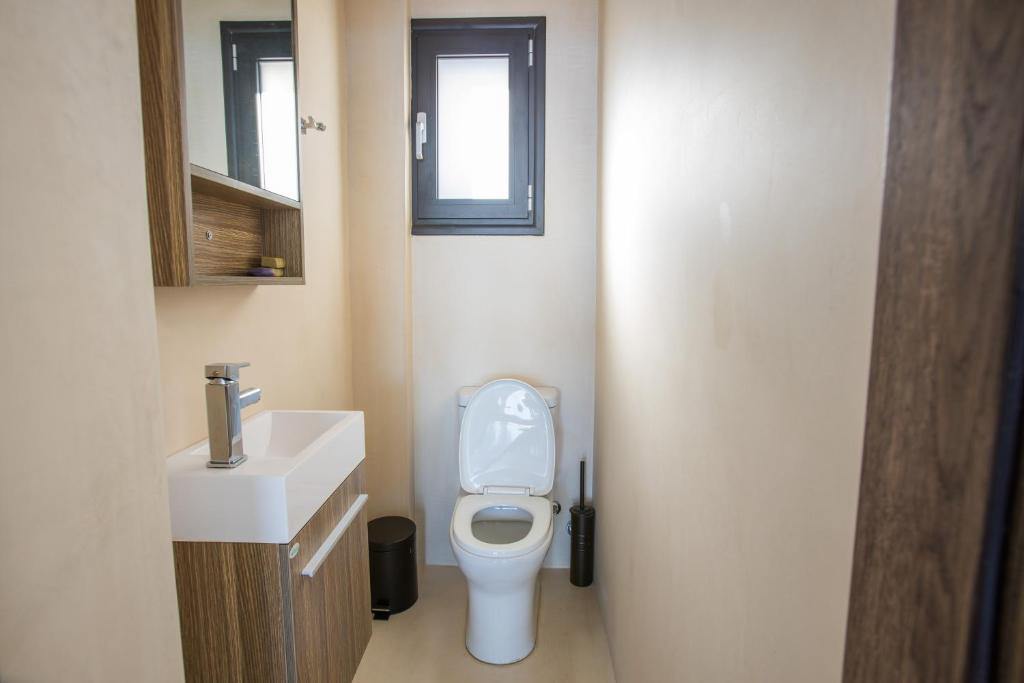 a small bathroom with a toilet and a sink at Raise Spetses Sea View Villa in Spetses