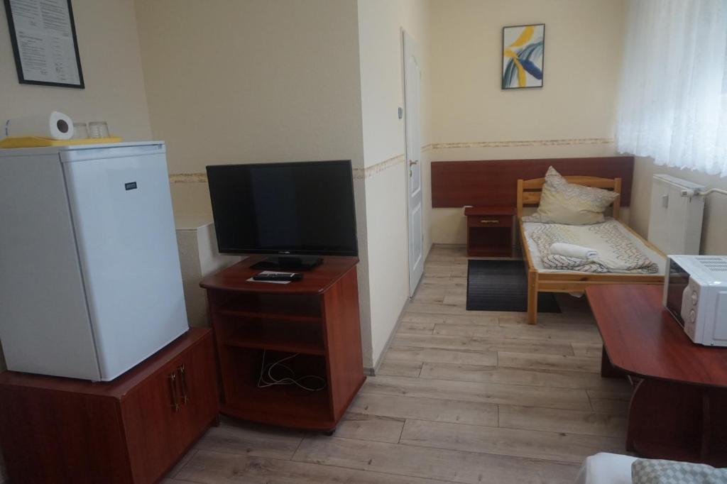 Telewizja i/lub zestaw kina domowego w obiekcie Hotel Ajka Üzletház Panzió Ajka