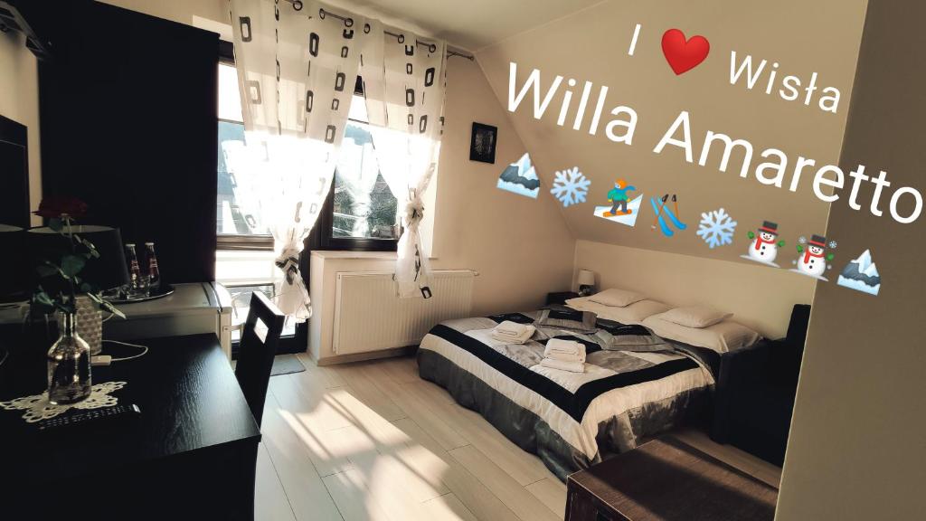 ヴィスワにあるWilla Amarettoのベッドルーム1室(ベッド1台付)が備わります。