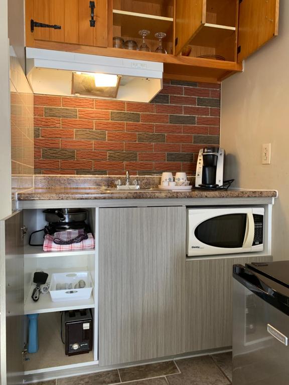 Kuchyň nebo kuchyňský kout v ubytování Motel le Sabre