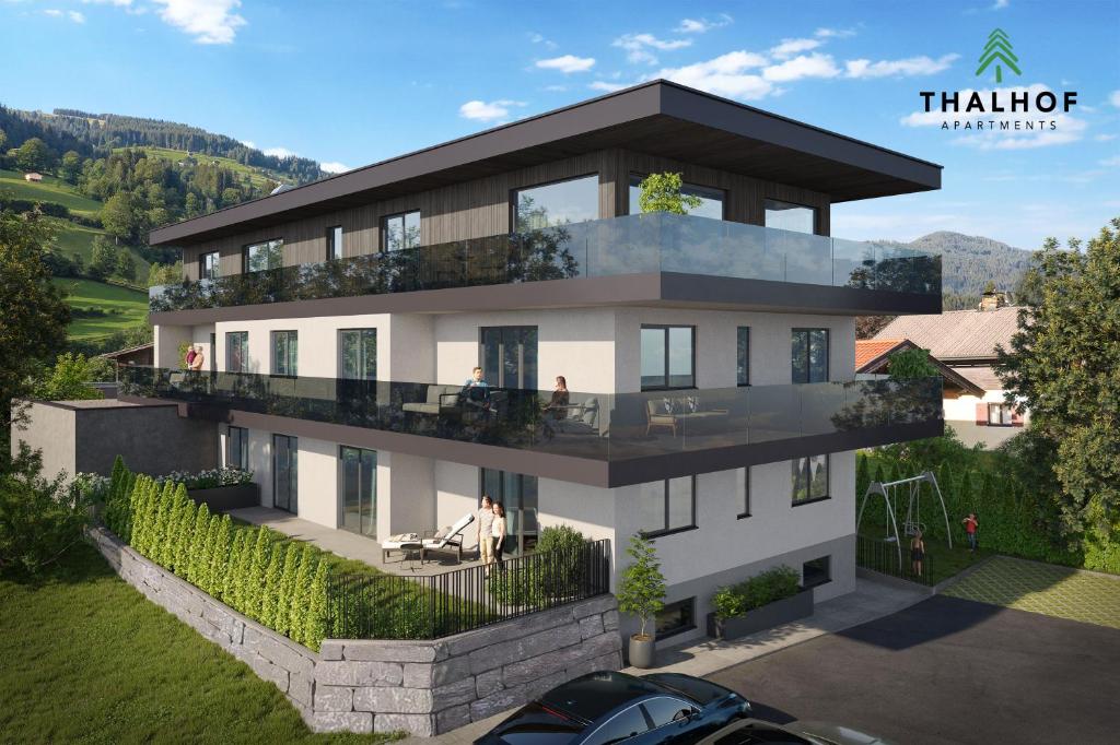 uma representação de uma casa com uma varanda em Thalhof Apartments em Brixen im Thale