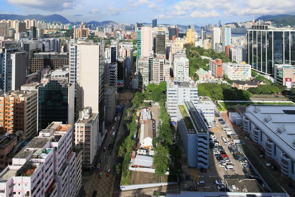 Nespecifikovaný výhled na destinaci Hongkong nebo výhled na město při pohledu z hotelu