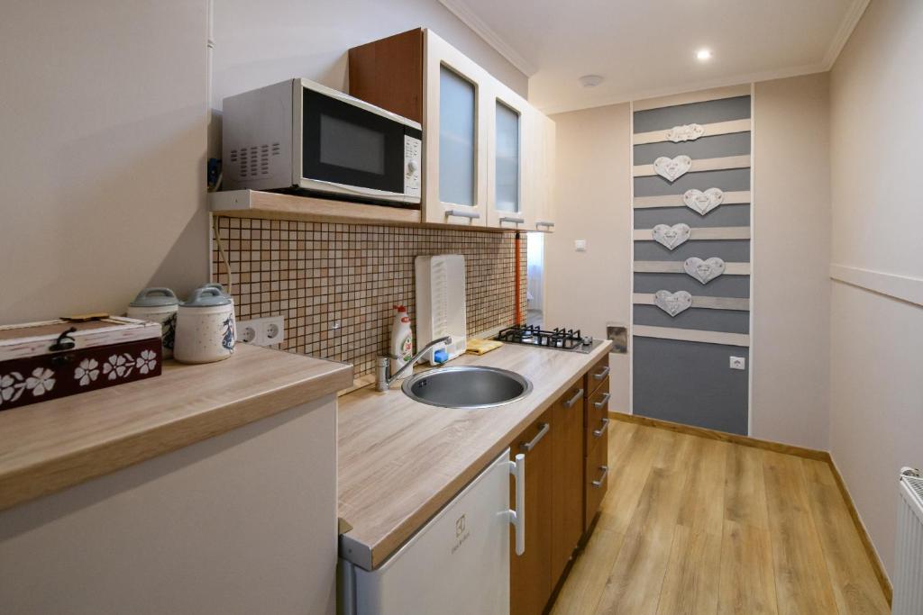 Kuchyň nebo kuchyňský kout v ubytování Jázmin Apartmanház