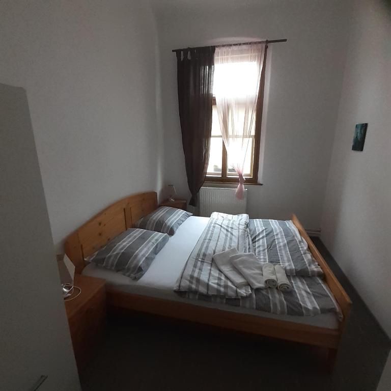 Łóżko lub łóżka w pokoju w obiekcie Apartma Františkovy Lázně