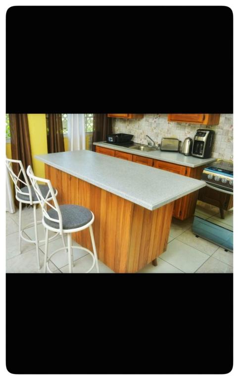 a kitchen with two chairs and a counter top at Essentials Suite in Bon Accord