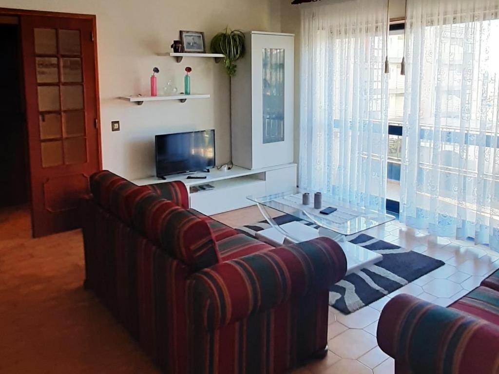 uma sala de estar com um sofá e uma televisão em Buarcos Beach House em Buarcos