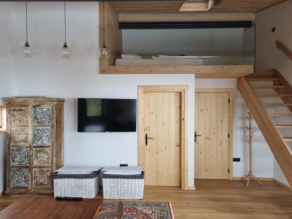 Televízia a/alebo spoločenská miestnosť v ubytovaní Apartamenty u Kołodzieja